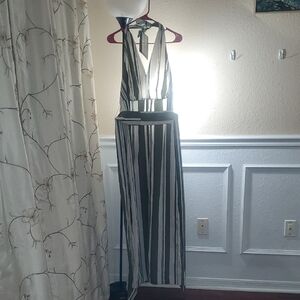 K Jordan Black and White Striped Jumpsuit